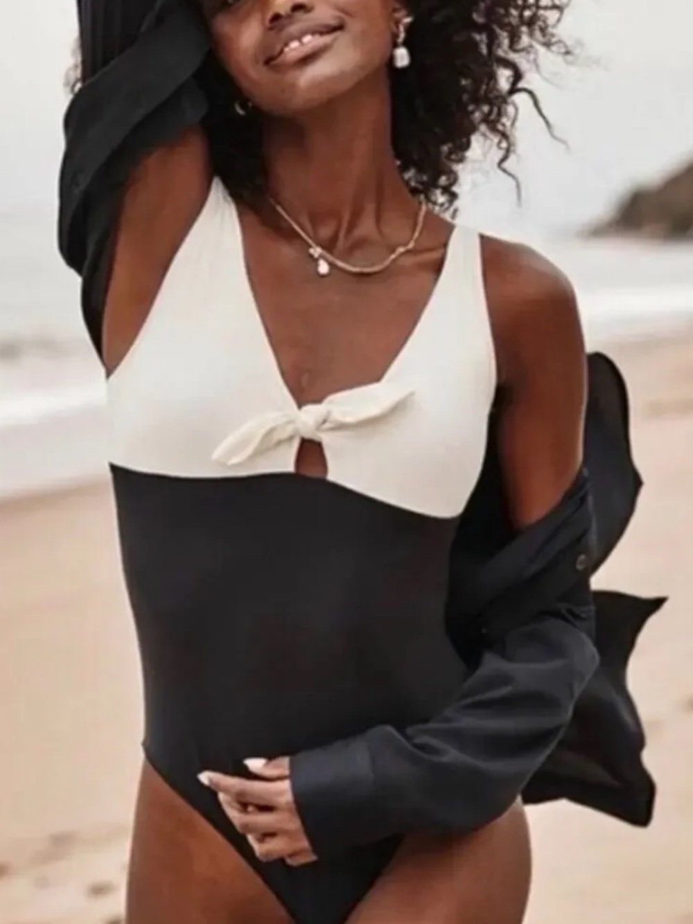 Summersalt Swimsuit Womens 8 Black Jetsetter One Piece Cutout Tie Resort Beach